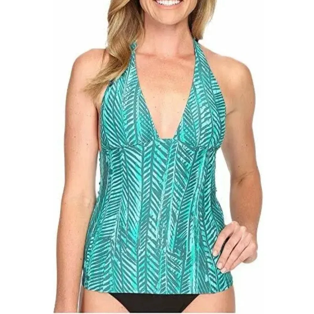 Lole Jamaica Tankini Top Green Tropical Leaf Print Halter